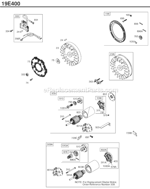 Page G Diagram and Parts List for 19E400 0069-1168 Briggs and Stratton Engine